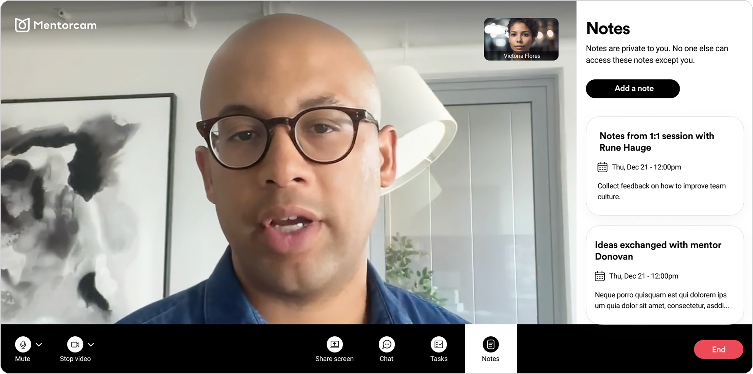 Video call interface