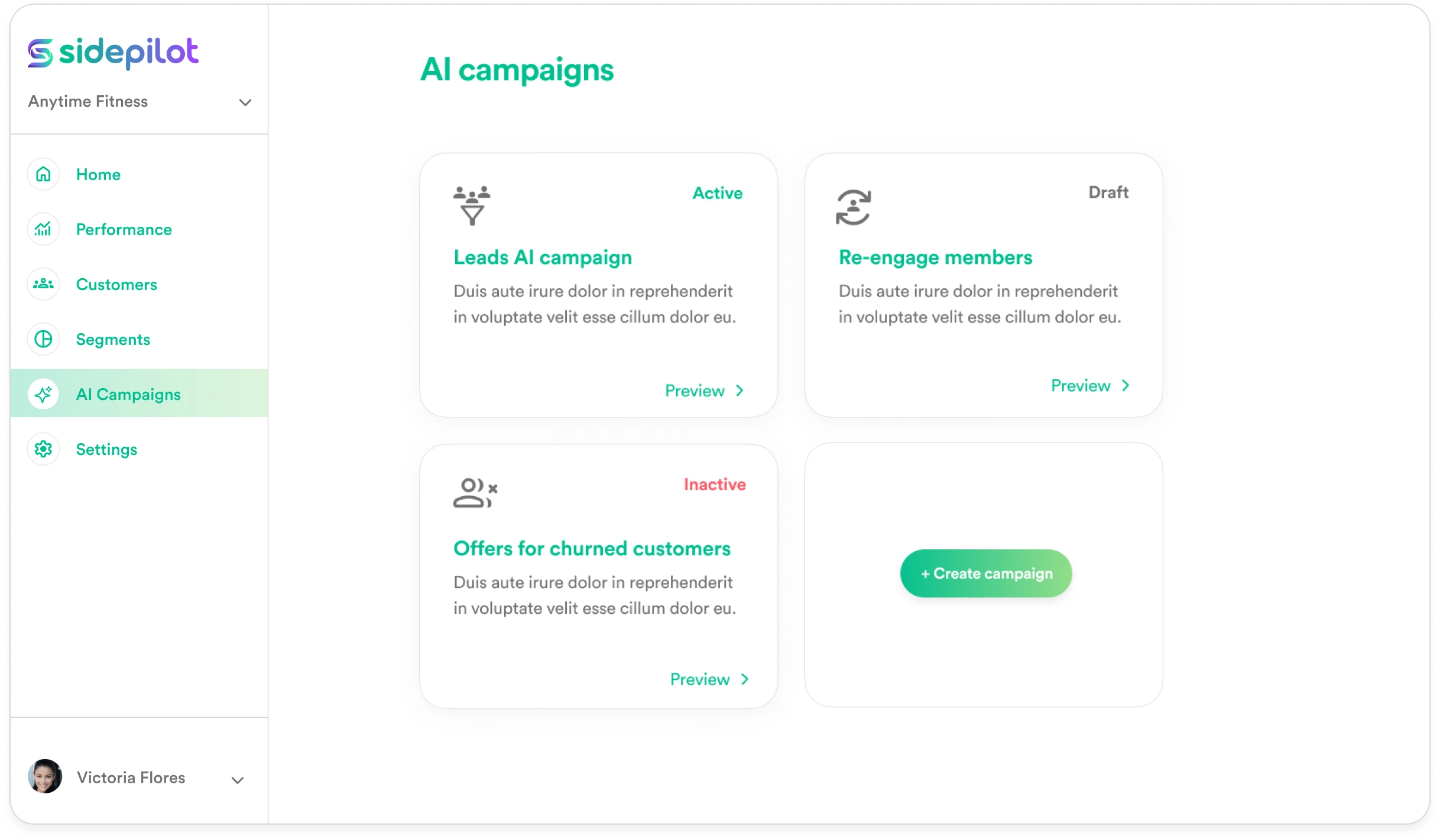 SidePilot AI campaigns screen