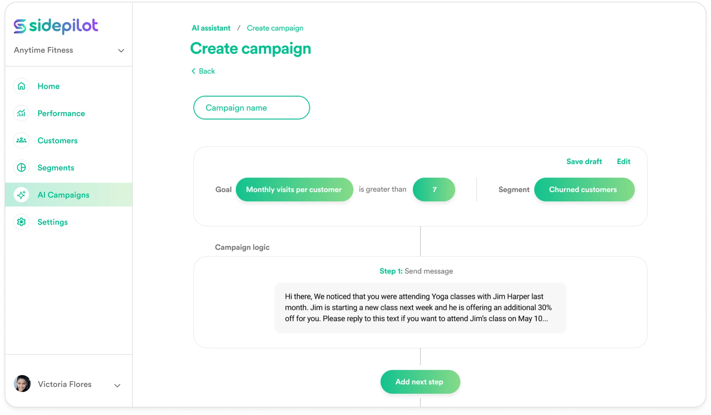 SidePilot Create campaign filled out screen