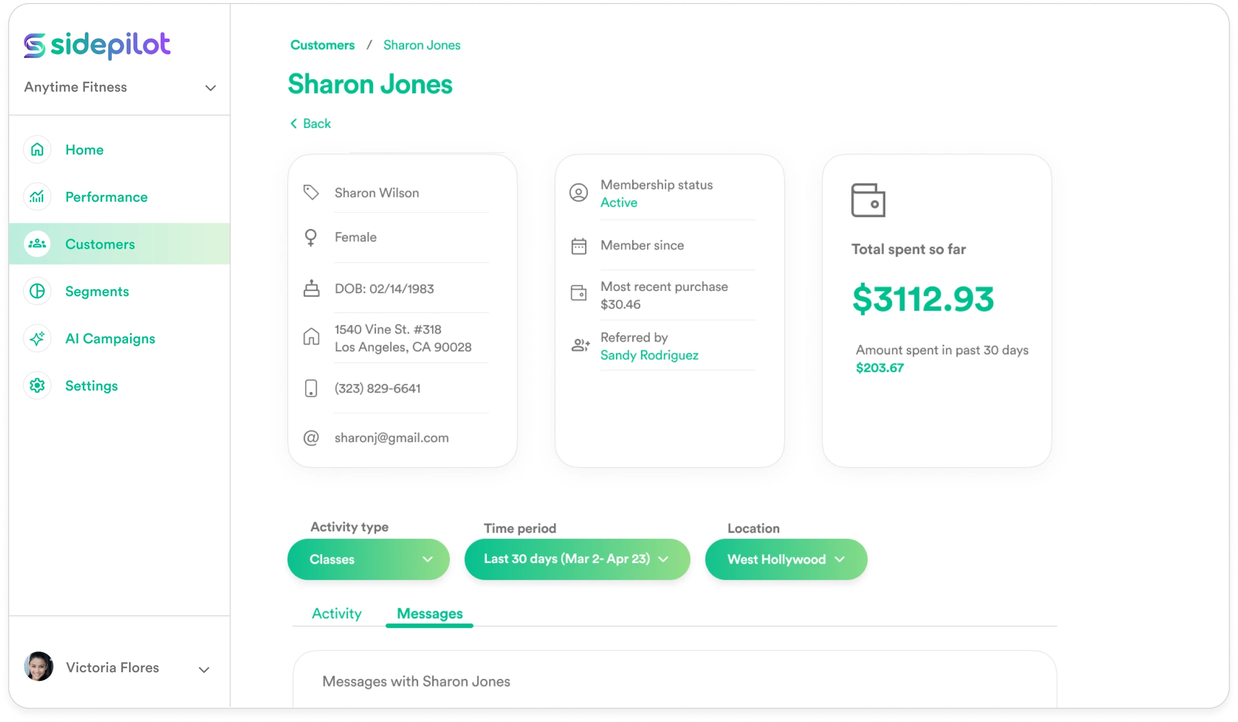 SidePilot Customer profile screen