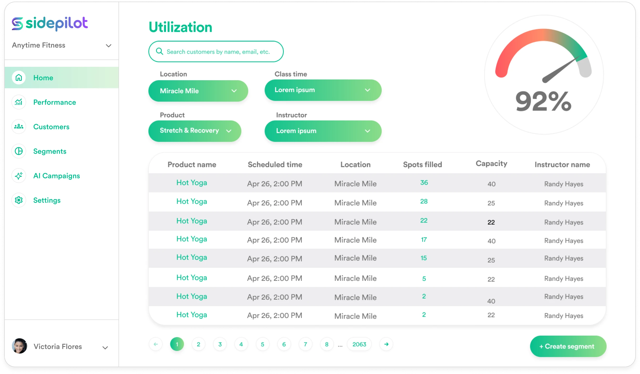 SidePilot Utilization screen